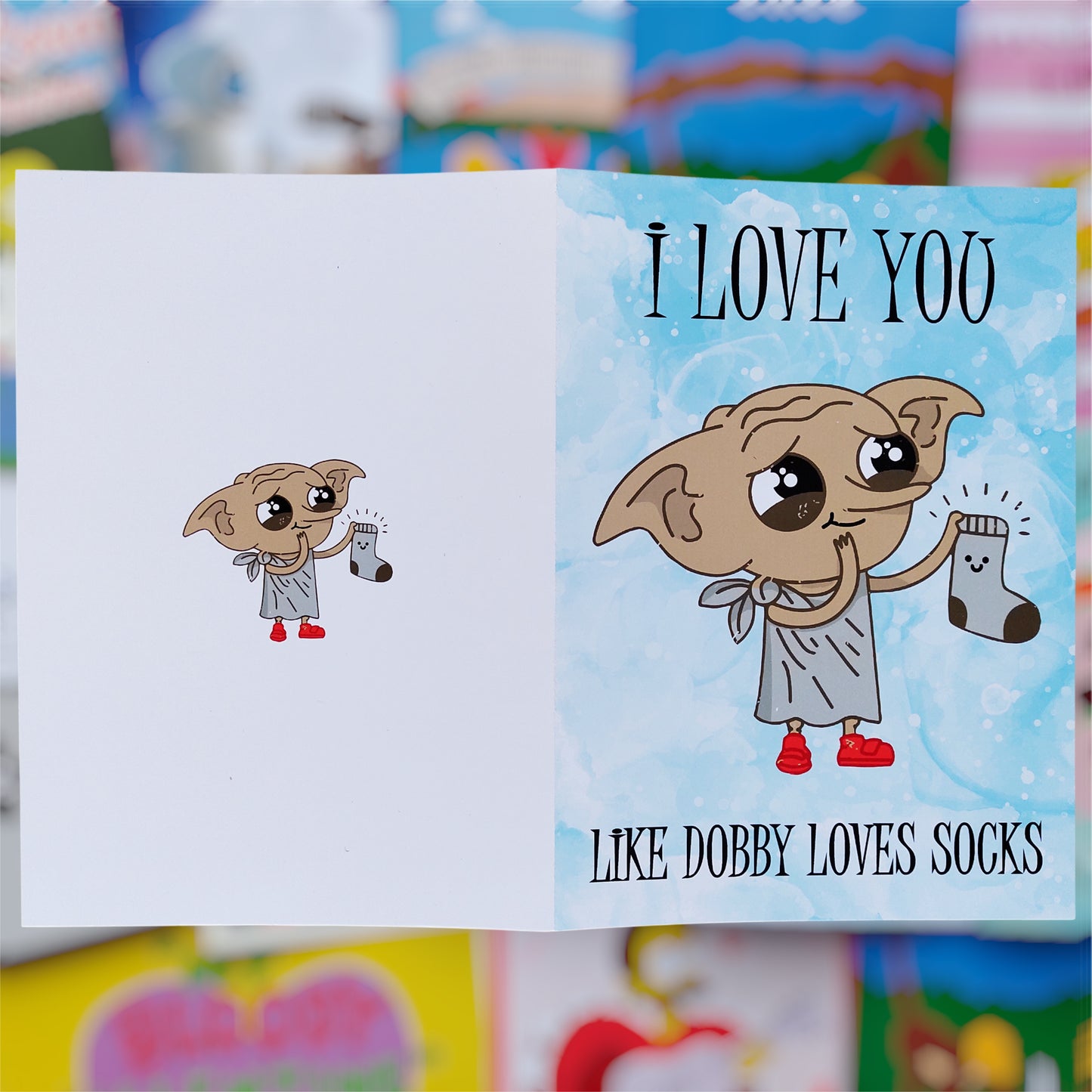 🧦✨ Tarjeta Dobby – Harry Potter “Like Dobby loves socks” ✨🧦